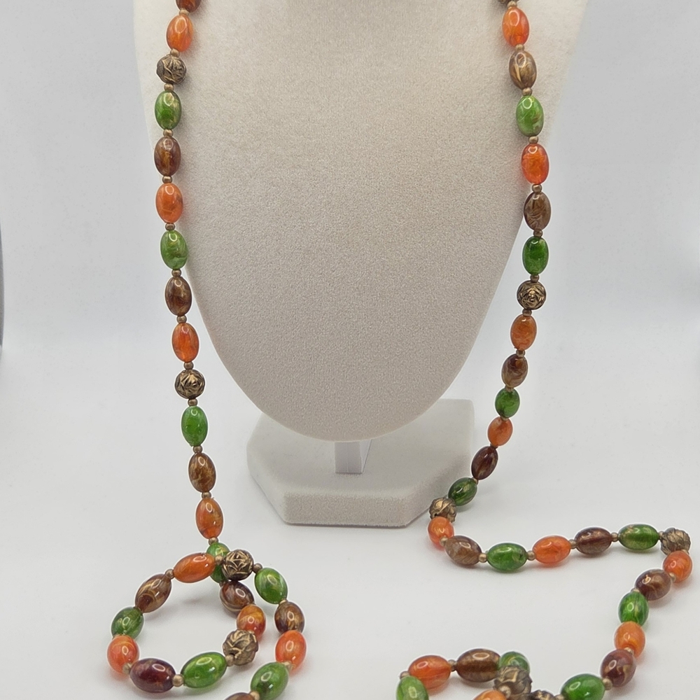 Vintage Hong Kong Multi-Color Plastic Bead Necklace - Retro Swirl Mod Style